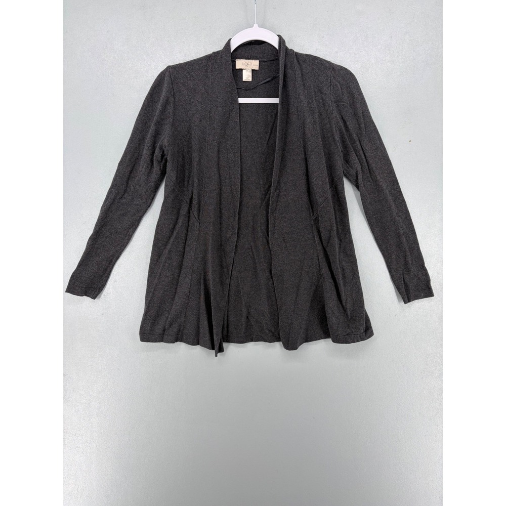 LOFT Womens Cardigan Charcoal Grey Open Front Knit Sweater XSP